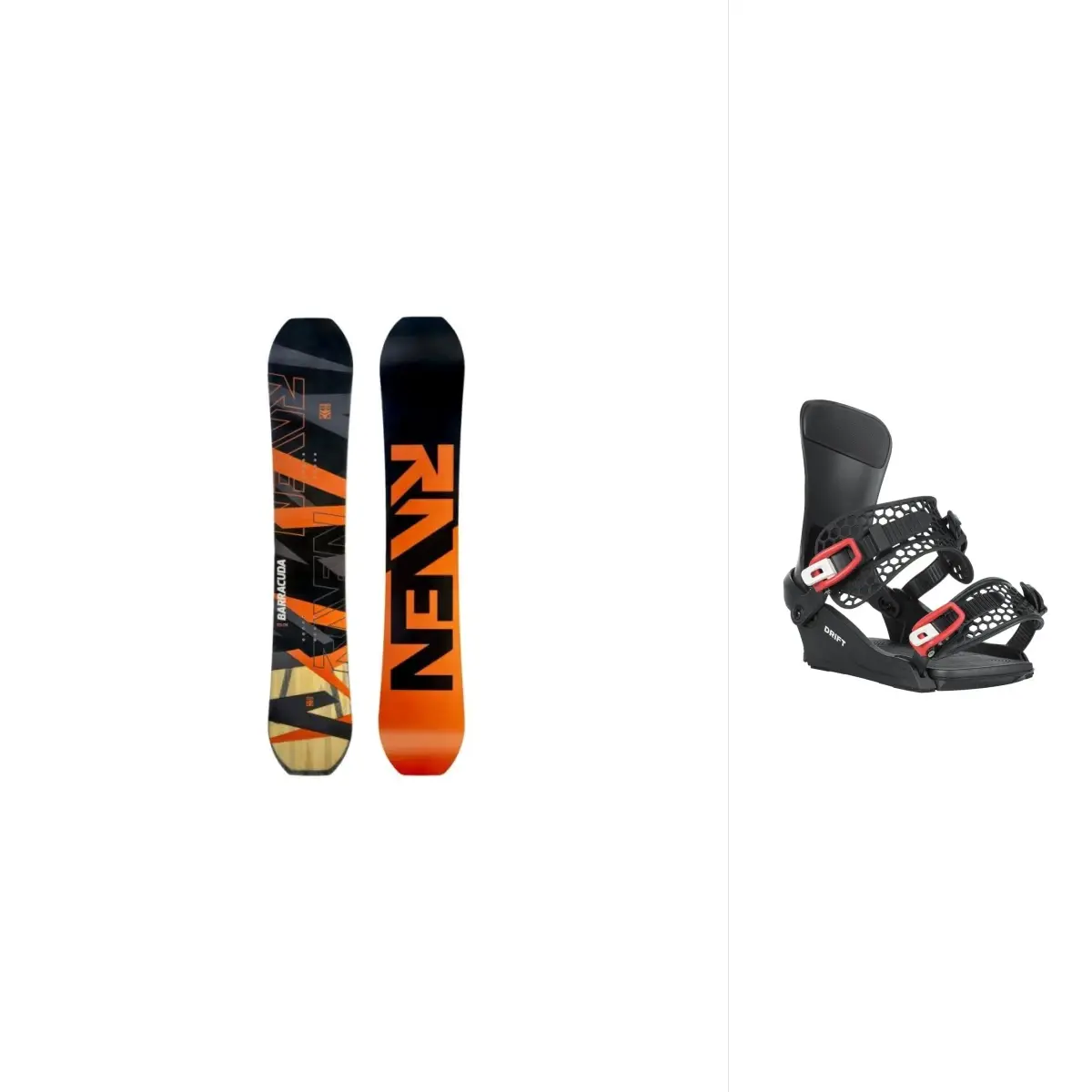 Raven Barracuda Carbon Orange snowboard + Gravity Drift black/red snowboardové vázání