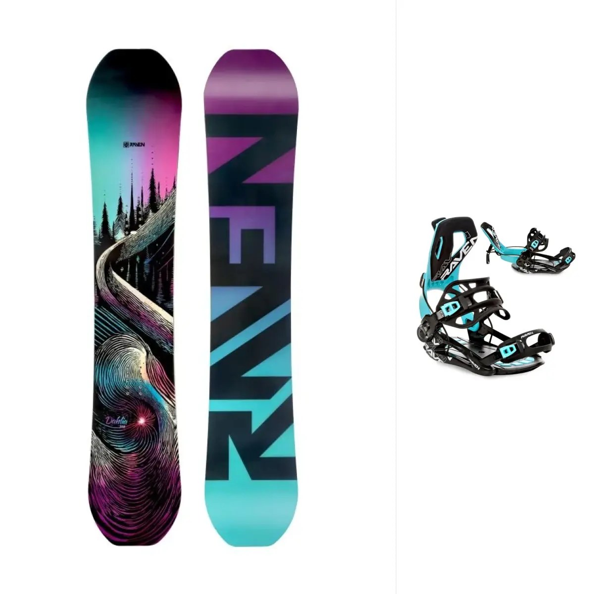 Raven Dahlia Carbon Mint/Pink dámský snowboard + Raven Fastec FT360 black/mint vázání