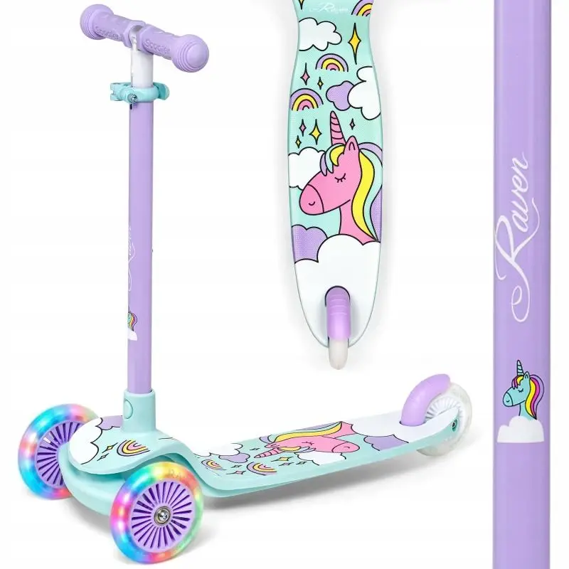 Raven Laviana Unicorn s LED koly violet/mint dětská tříkolová koloběžka