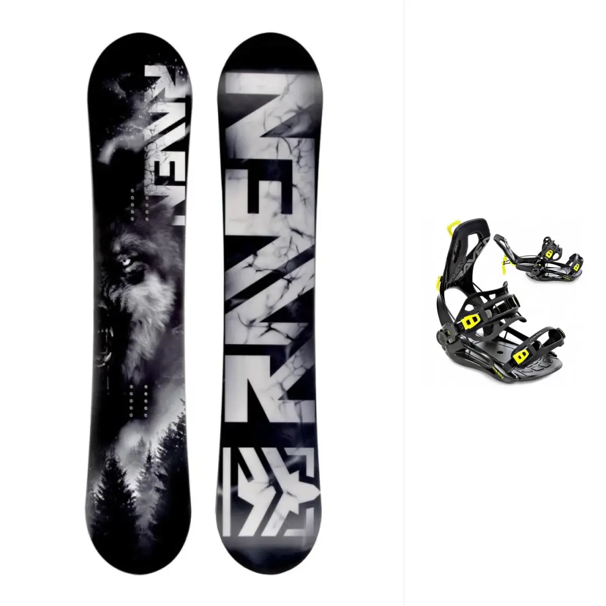 Raven Lupus pánský snowboard + Raven Fastec FT360 black/lime snowboardové vázání