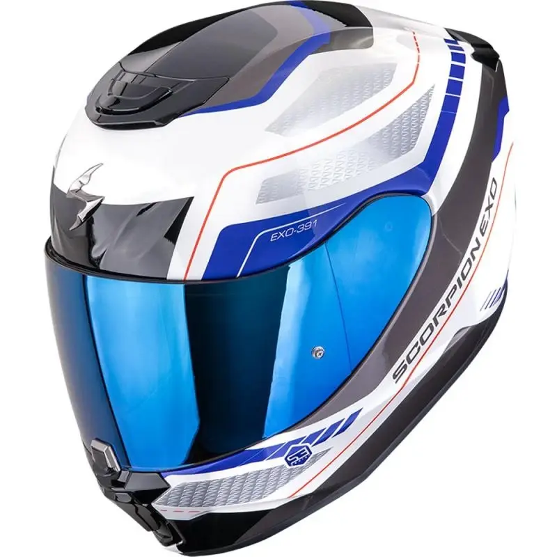 Scorpion EXO-391 Leo bílo-modrá integrální helma na motorku