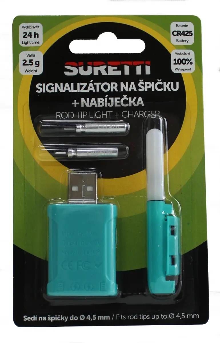 Suretti Signalizátor s baterií na špičku prutu + USB dobíječka