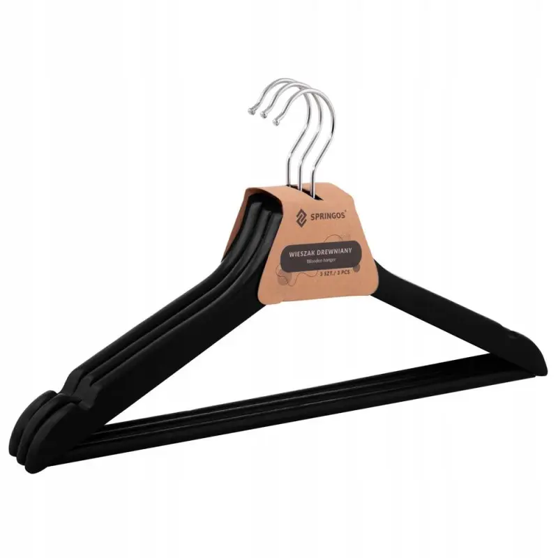 Dřevěná ramínka na oblečení 43 cm SPRINGOS URBAN HG0003 3ks černá