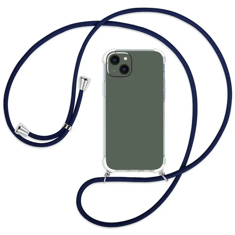 Průhledný silikonový ochranný kryt se šňůrkou na krk pro Apple iPhone 13 Pro - tmavě modrá