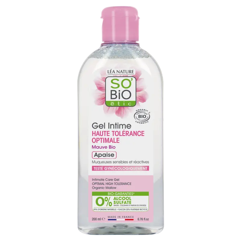 SO’BiO étic Gel mycí pro intimní hygienu hypoalergenní BIO (200 ml) - s výtažkem ze slézu obecného