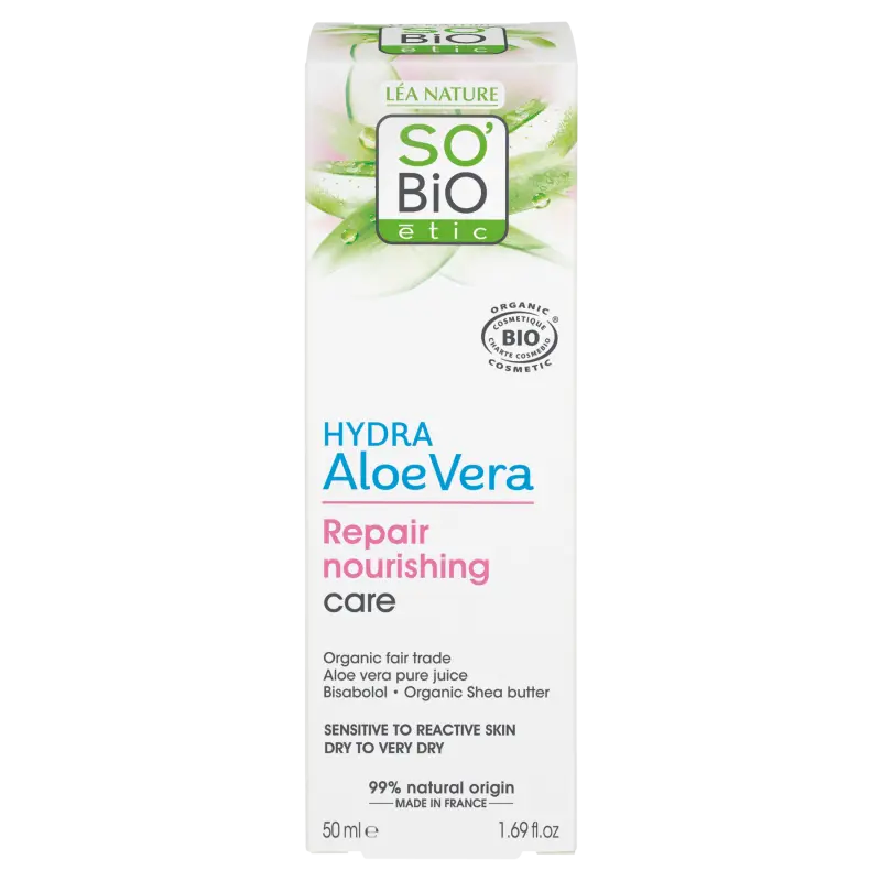 SO’BiO étic Péče výživná reparační s Aloe vera pro citlivou pleť BIO (50 ml) - hydratuje a vyživuje pleť