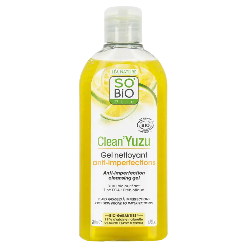 SO’BiO étic Gel čisticí proti nedokonalostem pleti - Clean Yuzu BIO (200 ml) - ideální pro mastnou pleť
