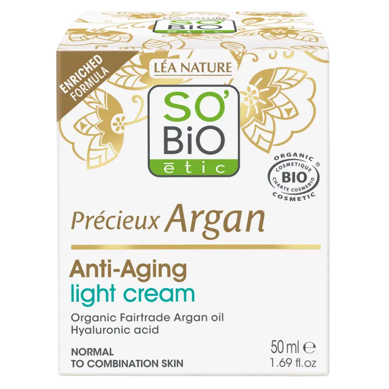 SO’BiO étic Anti-age Precieux Argan Krém denní lehký pro normální až smíšenou pleť BIO (50 ml) - hydratuje a zpevňuje pleť
