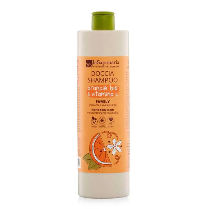laSaponaria Sprchový gel a šampon 2v1 s BIO pomerančem a vit. C pro celou rodinu 500 ml - se sladkou a povzbuzující vůní