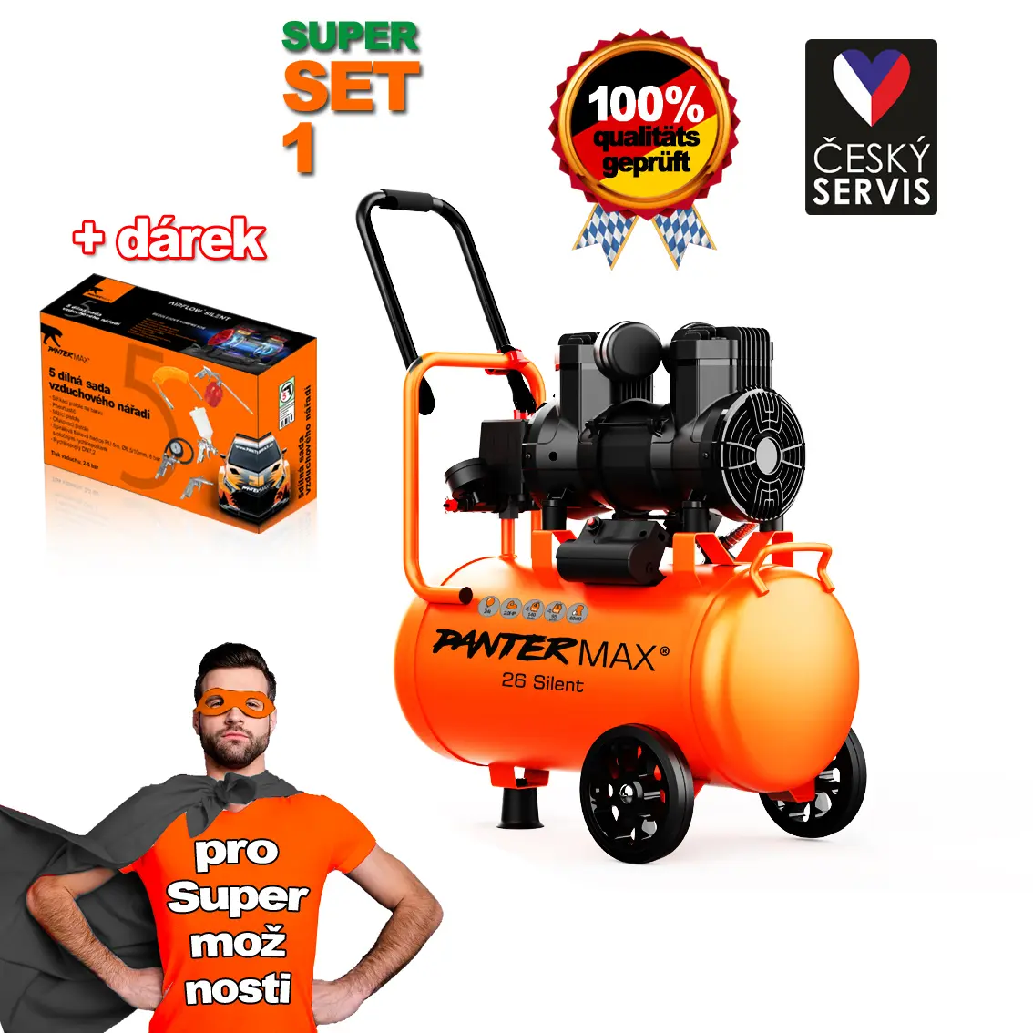 PANTERMAX Super tichý bezolejový kompresor AirFlow 26 SILENT SET1 PMAF26SI_S01