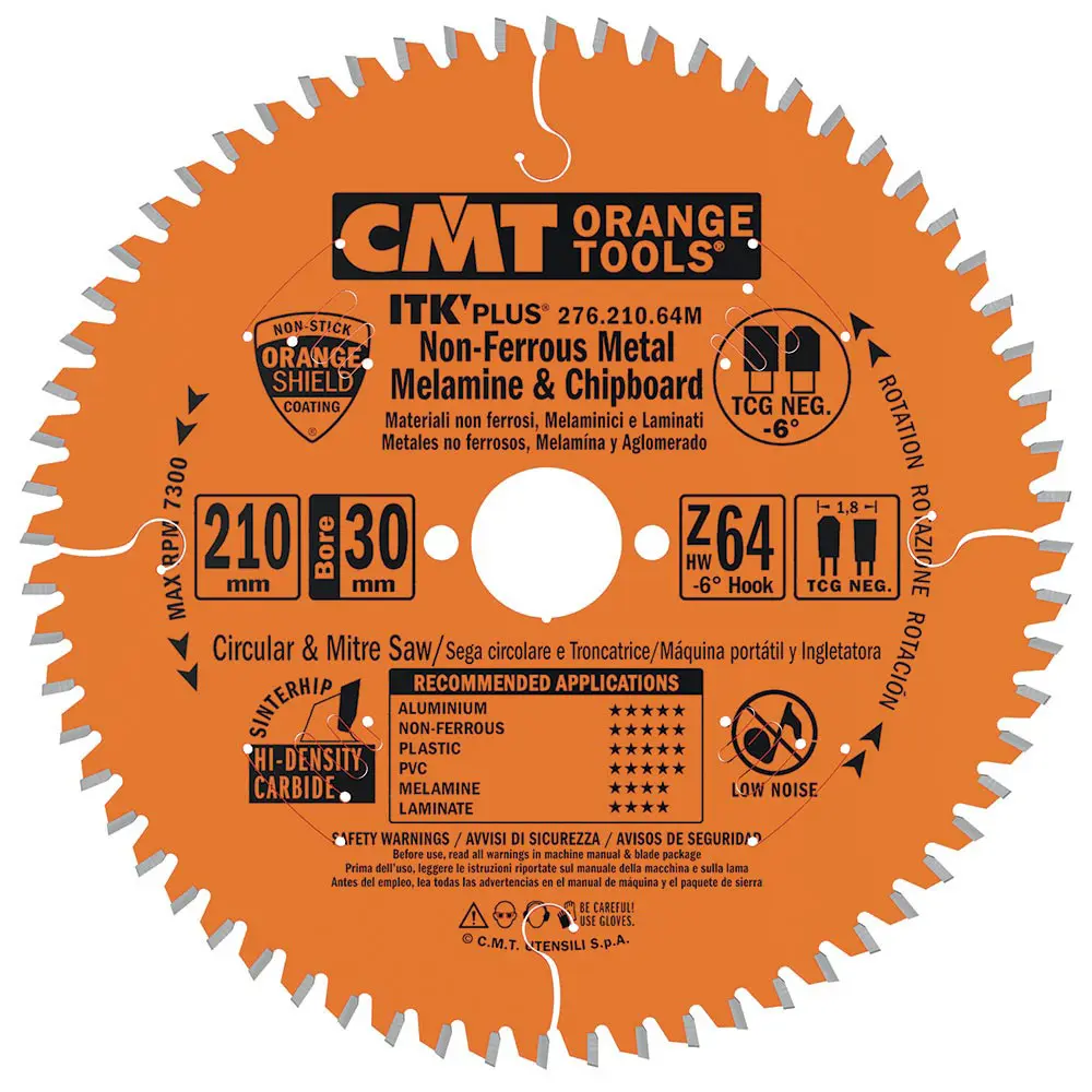 CMT Orange Tools CMT ITK Ultra tenký kotouč na lamino, plast a neželezné kovy - D216x2,2 d30 Z64 HW 276.216.64M