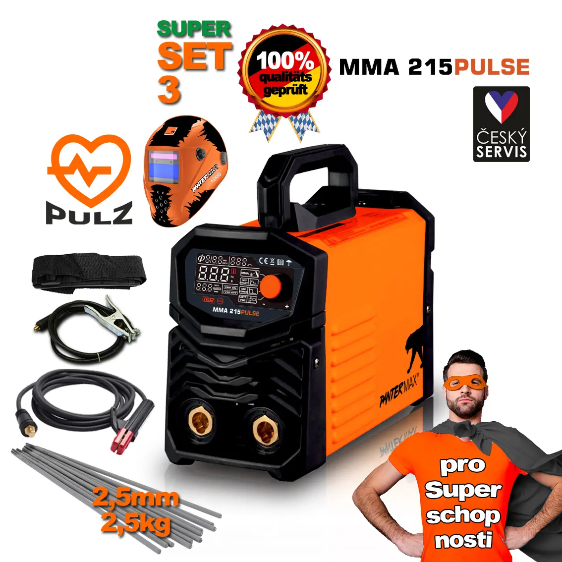PANTERMAX Pulzní svářecí invertor MMA215Pulse SET3 (MMA/TIG) PMMMA215PULSE_S03S