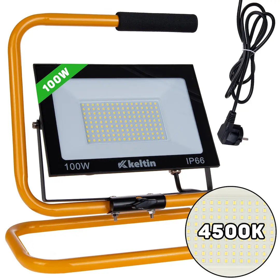 GEKO 100W LED světlomet s konstrukčním stojanem a kabelem - neutrální bílá barva 4500K K02057