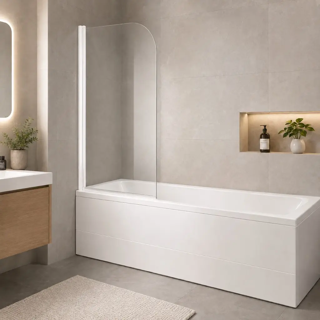 OLSEN SPA Vanová zástěna LUCCA Barva rámu Bílá, Materiál Hliník, Rozměr A 76, Rozměr C 130, Směr zavírání Univerzální Levé / Pravé, Výplň Čiré bezpečnostní sklo 6 mm OLVLUC76