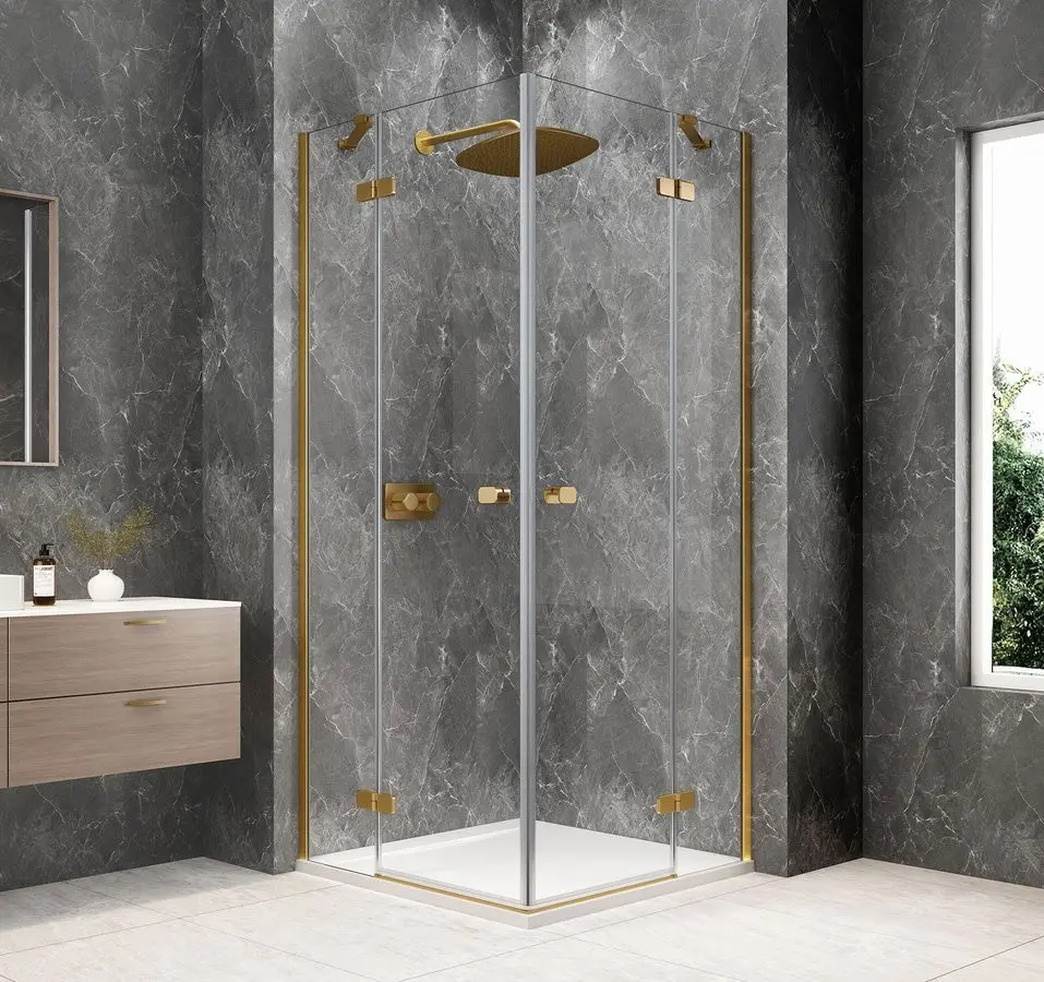 POLYSAN GLOBE GOLD MATT čtvercový sprchový kout 1000x1000, rohový vstup, čiré sklo GB5010G