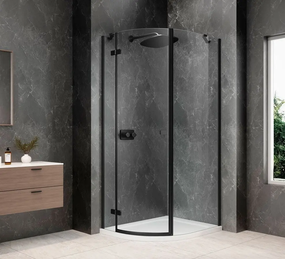 POLYSAN GLOBE BLACK čtvrtkruhový sprchový kout 800x1000, čiré sklo, levé GB2810LB