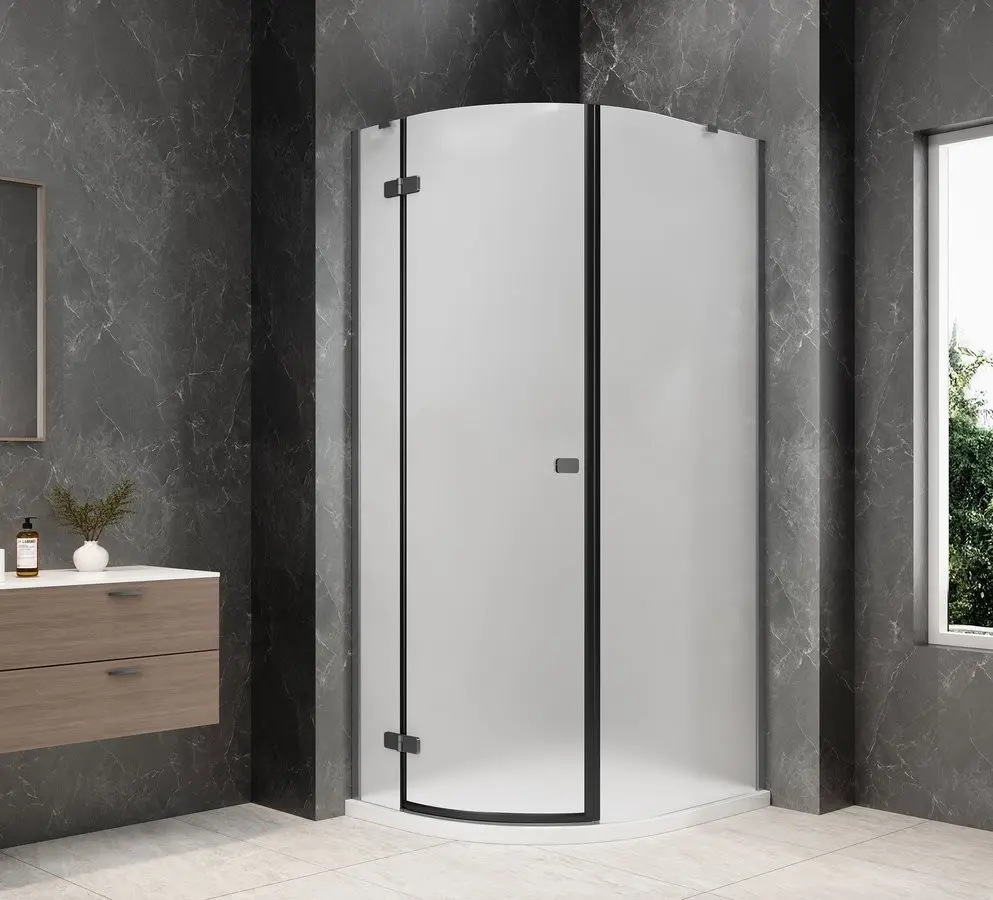 POLYSAN GLOBE GUN METAL čtvrtkruhový sprchový kout 900x1000, matné sklo, levé GB2910MLGM