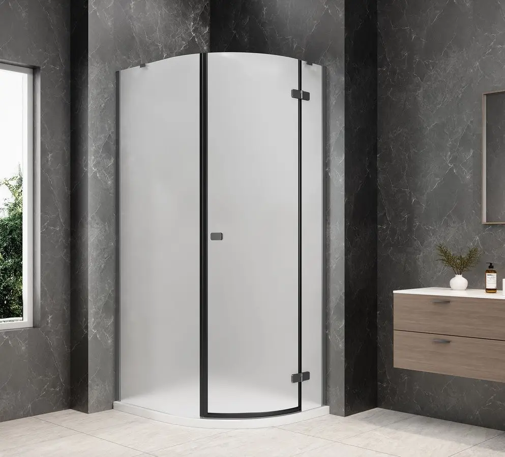 POLYSAN GLOBE GUN METAL čtvrtkruhový sprchový kout 900x1000, matné sklo, pravé GB2910MRGM