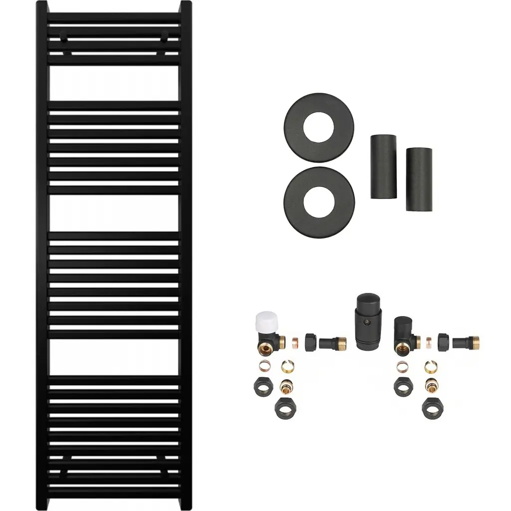 Koupelnový radiátorový set Donovan - ústřední vytápění - boční připojení - 477W - černá matná - 1600x500 mm