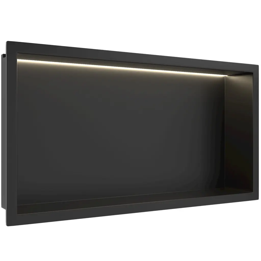 Zápustná polička/nika do obkladu s LED osvětlením - černá matná - 60x30x10 cm