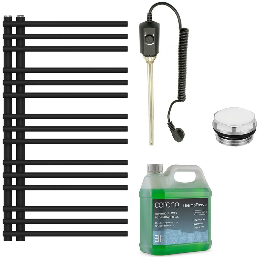 Koupelnový elektrický radiátorový set Burke - L/P - 300W - černá matná - 1000x500 mm