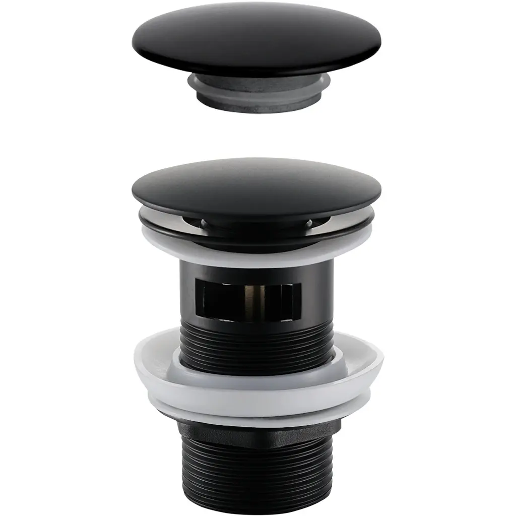 CERANO Umyvadlová výpusť 5/4“ click-clack s přepadem + kryt z litého mramoru nerez 25/60mm černá matná CER-431749