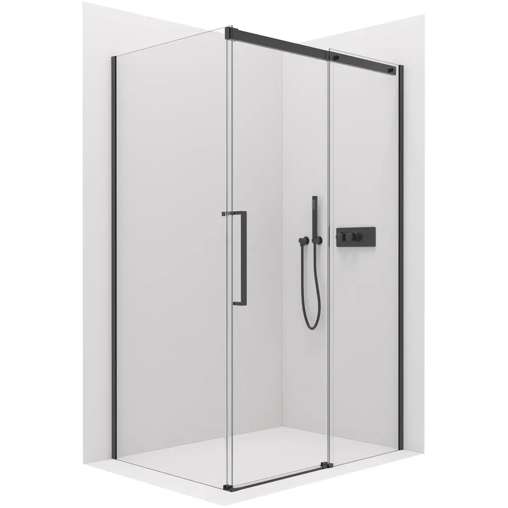 CERANO Sprchový kout Lantono L/P 8 mm Soft-Close černá matná, transparentní sklo 130x70x195 posuvný CER-433124