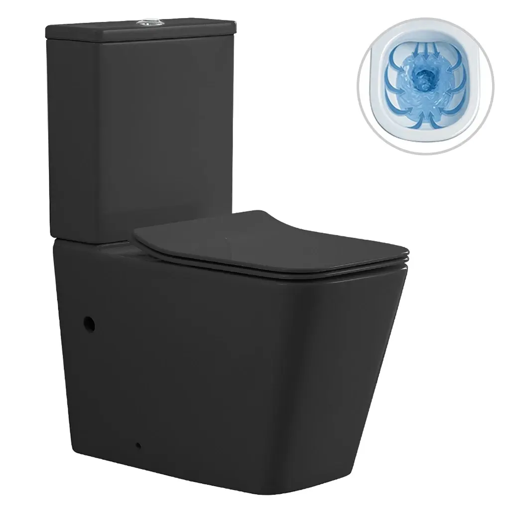 CERANO WC kombi Forte, Rimless bezokrajové splachování + Slim/SoftClose sedátko spodní/zadní odpad- černá matná 64x36 CER-538768
