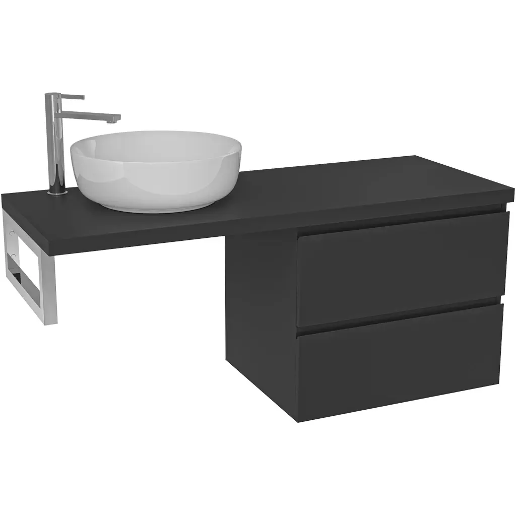 CERANO Koupelnová skříňka Carole černá matná + deska pod umyvadlo Navira Pro 36 mm + konzole chrom 160x46x51,6 CER-606231