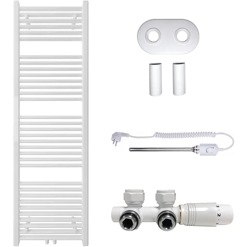 Koupelnový radiátorový set Lincoln - kombinované výtápění, termo tyč - středové připojení 50 mm - 300W - bílá lesklá - 1600x500 mm