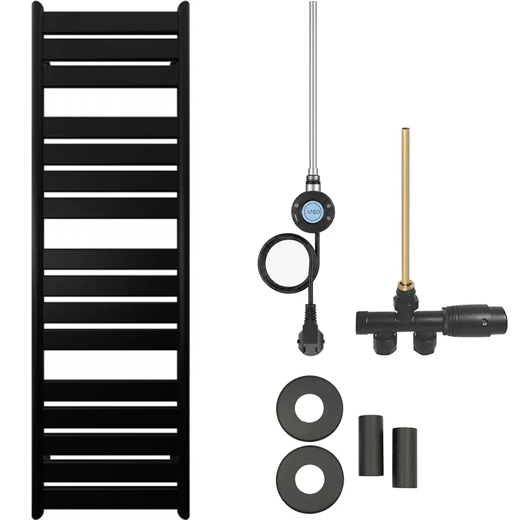Koupelnový radiátorový set Arturo - kombinované vytápění, wifi tyč - boční jednobodové připojení - 600W - černá matná - 1600x500 mm