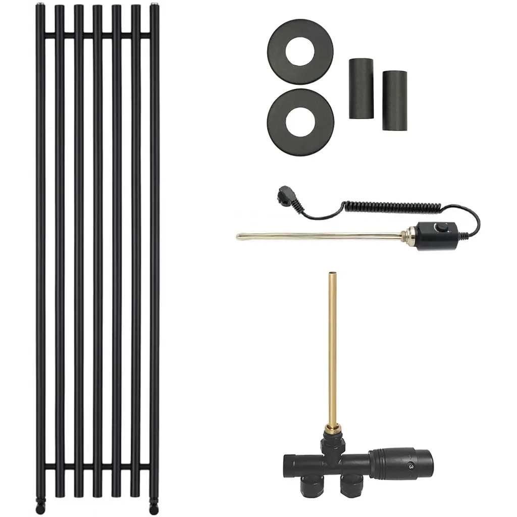 Koupelnový radiátorový set Valerio - kombinované vytápění, termo tyč - boční jednobodové připojení - 600W - černá matná - 1560x390 mm