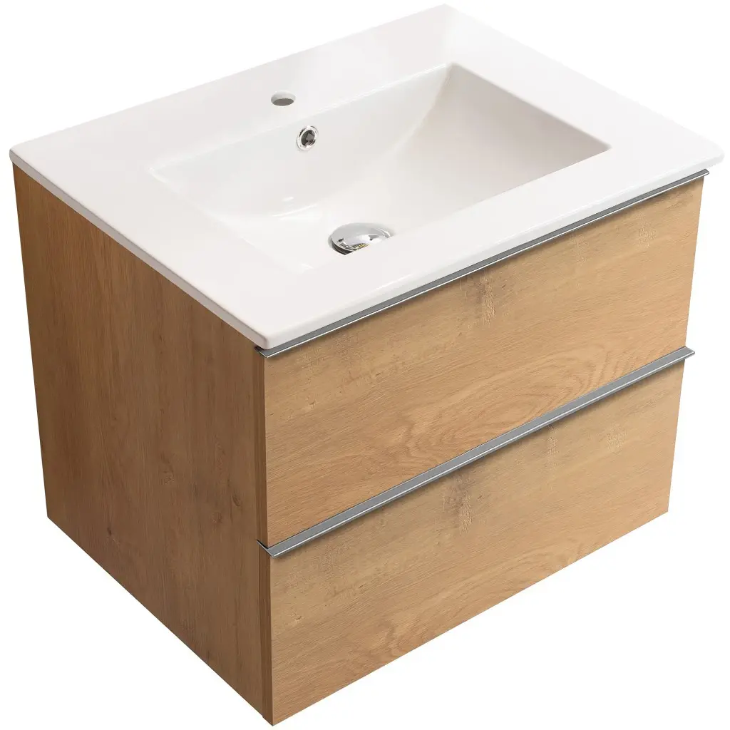 CERANO Koupelnová skříňka Velora dub medový, úchytka chrom + keramické umyvadlo Todo bílá lesklá 71x55x46,5 CER-664960