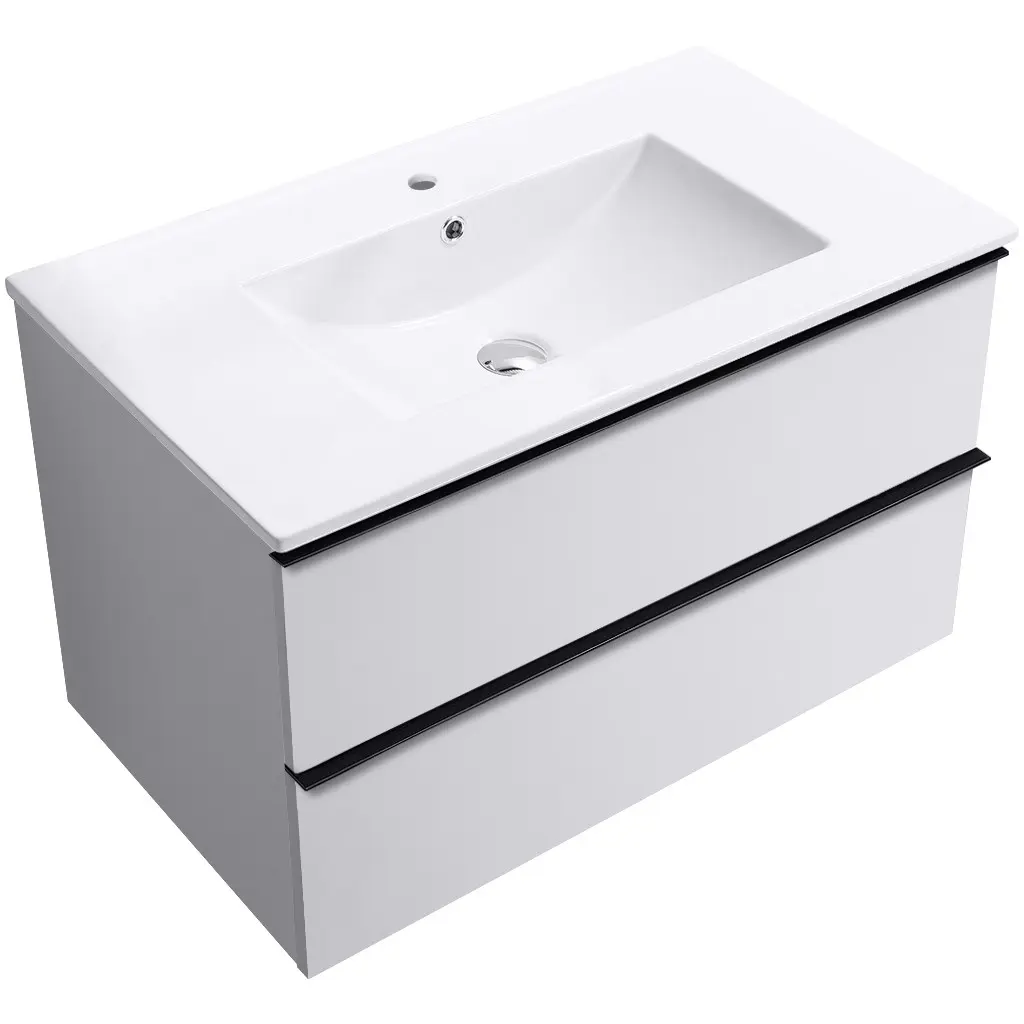 CERANO Koupelnová skříňka Velora bílá matná, úchytka černá + keramické umyvadlo Todo bílá lesklá 81x55x46,5 CER-665146