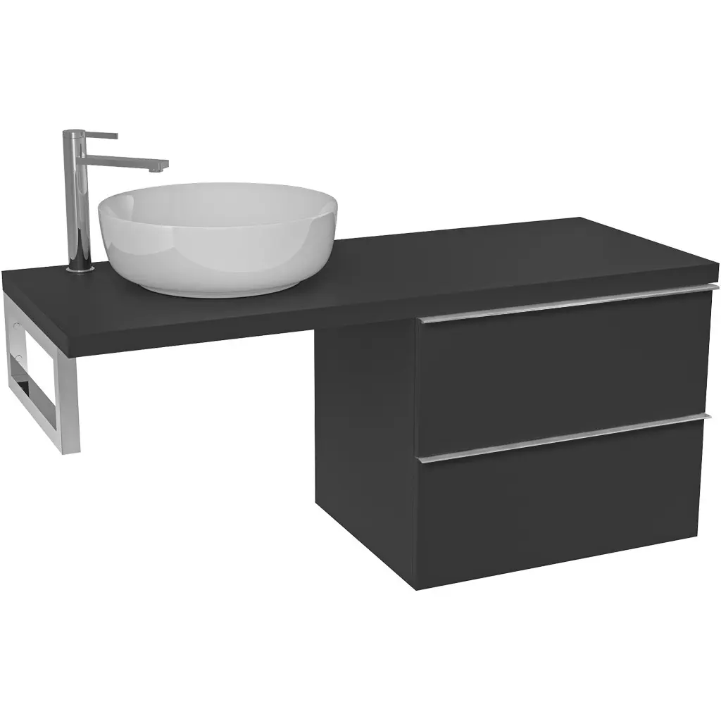 CERANO Koupelnová skříňka Velora černá matná, úchytka chrom + deska pod umyvadlo Navira Pro 36 mm + konzole chrom 120x56,6x46,5 CER-667859