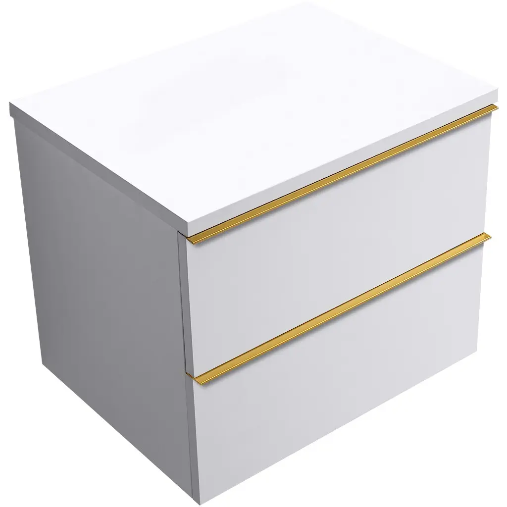 CERANO Koupelnová skříňka Velora bílá matná, úchytka zlatá + deska pod umyvadlo Navira Pro 36 mm 70x56,6x46,5 CER-668555