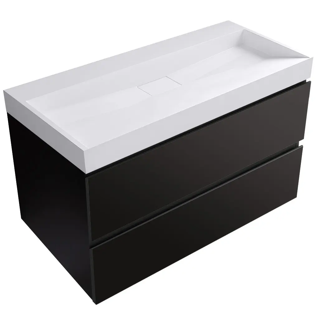 CERANO Koupelnová skříňka Carole černá matná + umyvadlo z lit. mramoru Vita bílá lesklá 100x58x46 CER-669061
