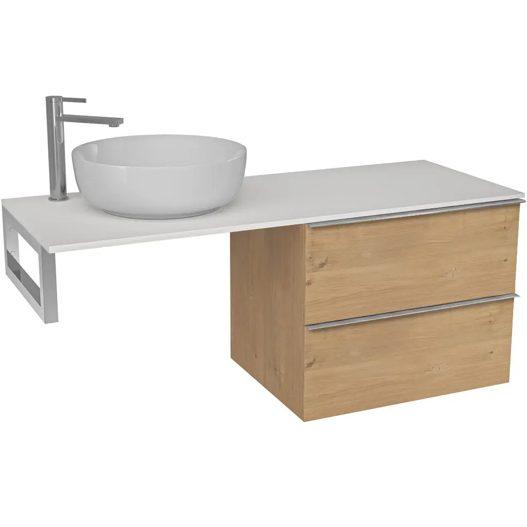 CERANO Koupelnová skříňka Velora dub medový, úchytka chrom + deska pod umyvadlo z lit. mramoru Elanys 12 mm + konzole chrom 140x54,2x46,5 CER-679383
