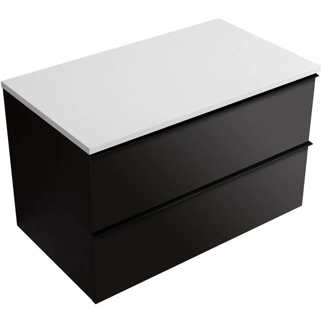 CERANO Koupelnová skříňka Velora černá matná, úchytka černá + deska z lit. mramoru Elanys 12 mm bílá matná 100x54,2x46,5 CER-679431