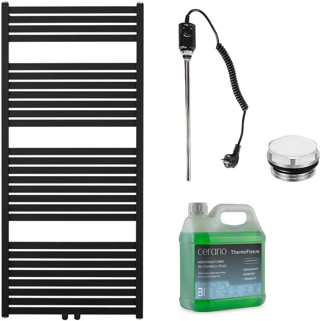 Koupelnový elektrický radiátorový set Vincenzo - 600W - černá matná - 1340x600 mm