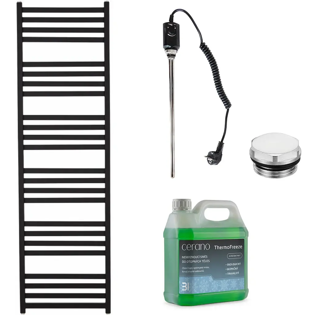 Koupelnový elektrický radiátorový set Fulgiduson - 600W - černá matná - 1800x530 mm