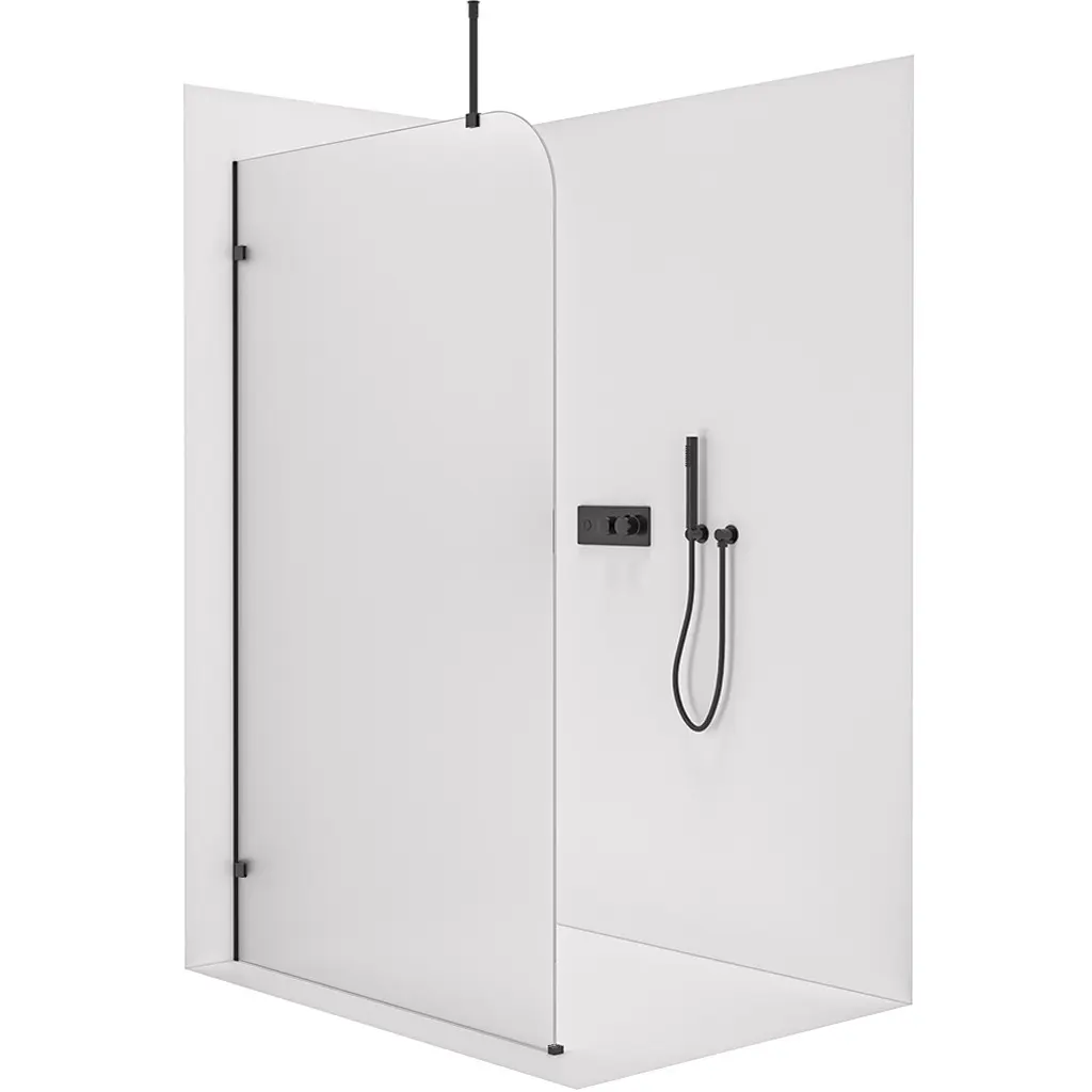 Sprchová zástěna Walk-in Orbis Top Round - Levá - 8 mm - kulatá vzpěra - černá matná, mléčné sklo - 150x200 cm