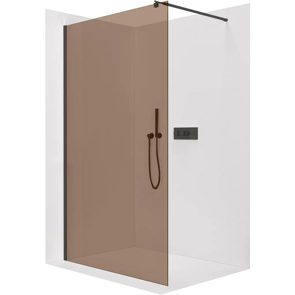 Sprchová zástěna Walk-in Onyx Round L/P - 8 mm - kulatá vzpěra - černá matná, bronzové sklo - 110x200 cm