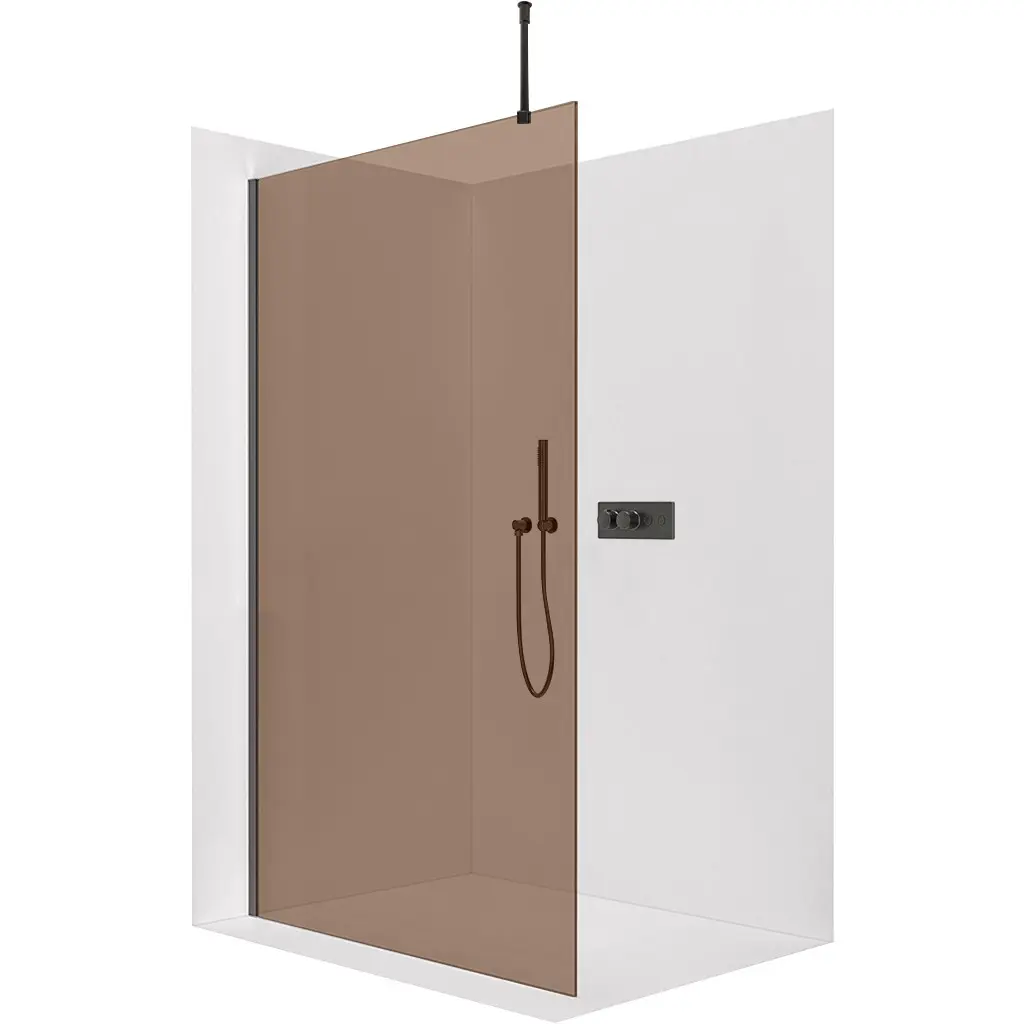 Sprchová zástěna Walk-in Onyx Top Round L/P - 8 mm - kulatá vzpěra - černá matná, bronzové sklo - 110x200 cm