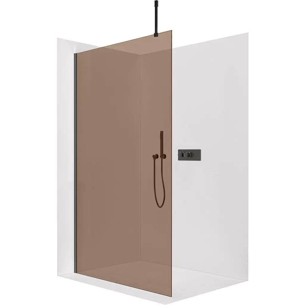 Sprchová zástěna Walk-in Onyx Top Cube L/P - 8 mm - hranatá vzpěra - černá matná, bronzové sklo - 160x200 cm