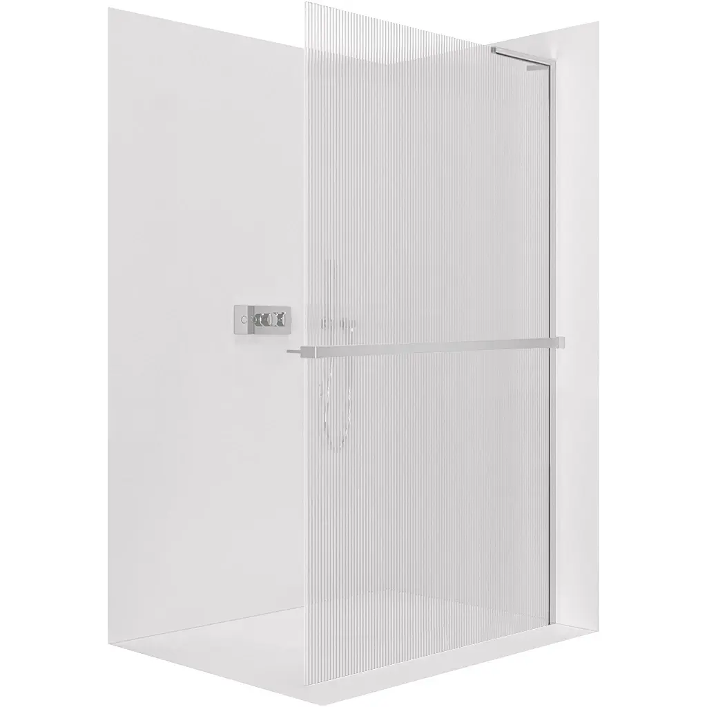 Sprchová zástěna Walk-in Onyx L-pravá vzpěra - 8 mm + polička/držák na ručníky - chrom, rýhované sklo - 120x200 cm