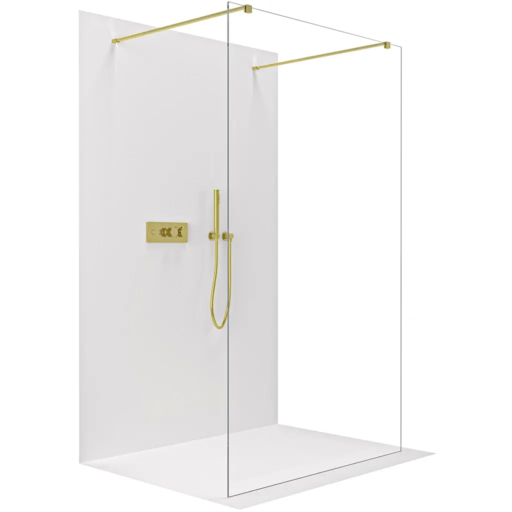 CERANO Sprchová zástěna Walk-in Onyx Duo L/P 8 mm hranatá vzpěra zlatá, transparentní sklo 150x200 CER-8050BD1794