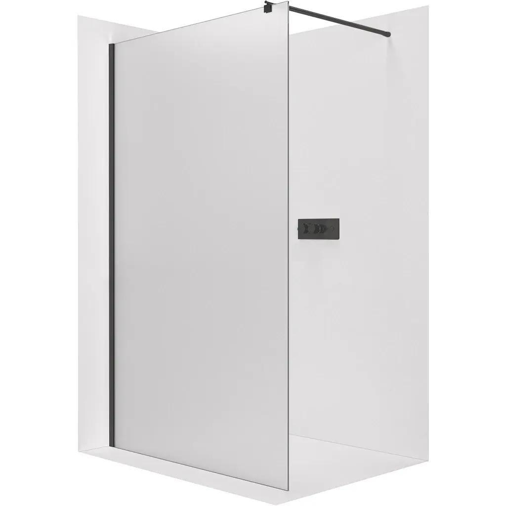 Sprchová zástěna Walk-in Onyx Round L/P - 8 mm - kulatá vzpěra - černá matná, mléčné sklo - 80x200 cm