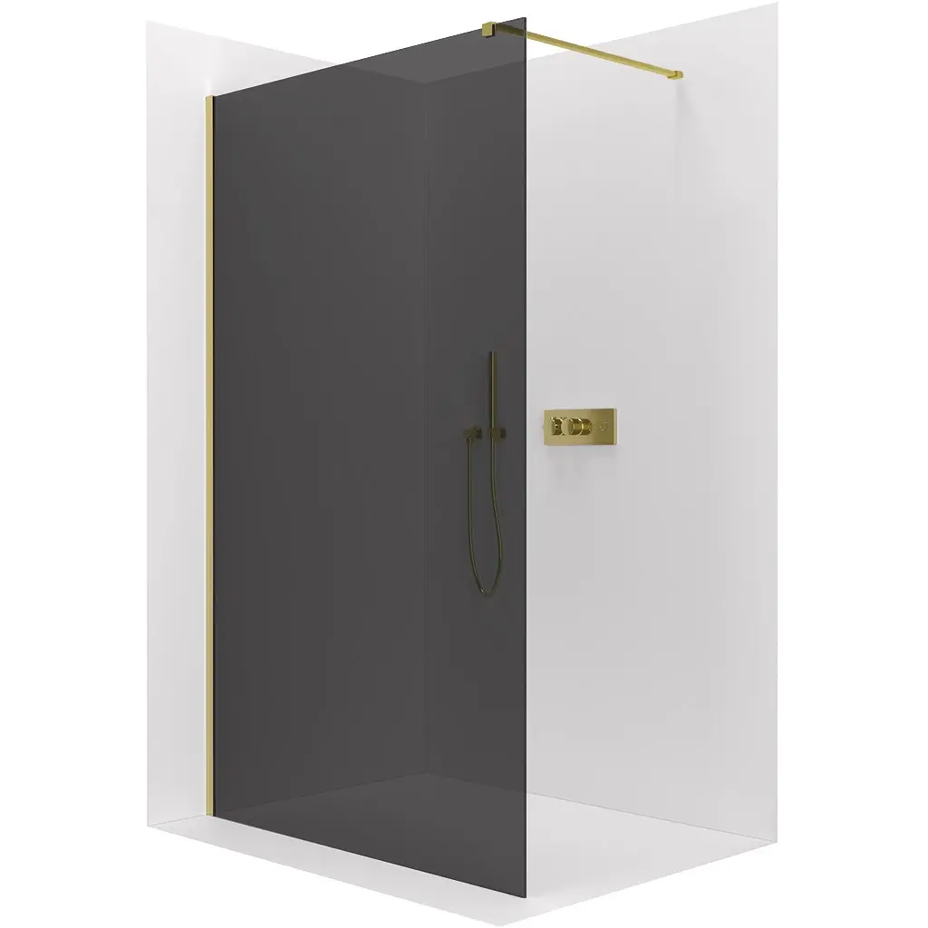 Sprchová zástěna Walk-in Onyx Cube L/P - 8 mm - hranatá vzpěra - zlatá, grafitové sklo - 100x200 cm