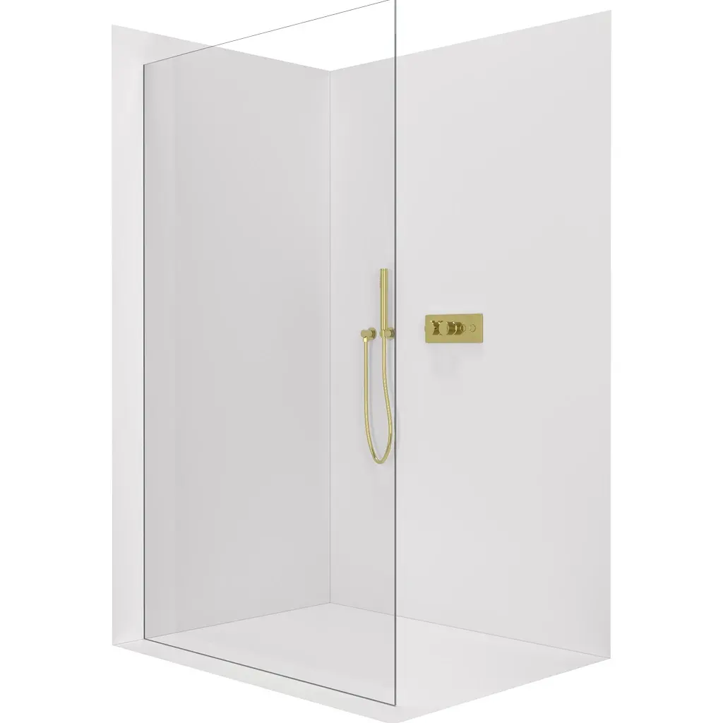 Sprchová zástěna Walk-in Crystal L/P - 8 mm - bezvzpěrový systém - zlatá, transparentní sklo - 90x200 cm